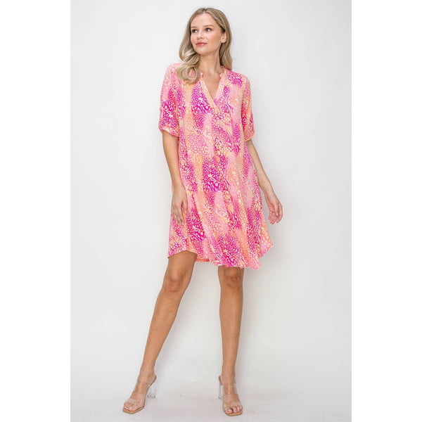 Hot Pink Animal Print Dress with Pockets