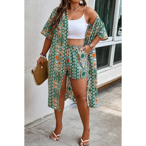 Plus Size Two Pieces Printed Elastic Waist Sets