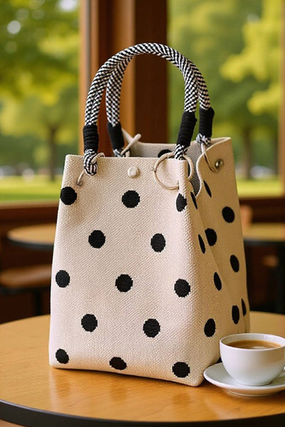 Polka Dot Print Rope Handle Tote Bag