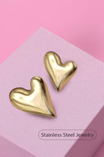 Heart Earrings - Stainless Steel, Waterproof in Gold