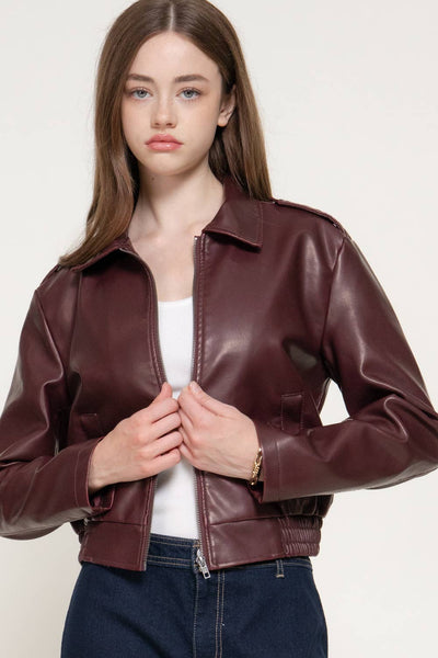 Washed Effect Faux Leather Jacket