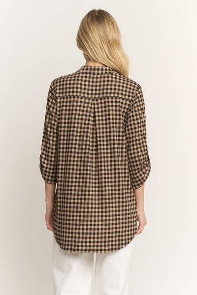 Gingham Checked Three Quarter Sleeve Top
