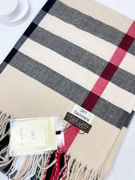 Wool Plaid Cashmere Scarf With Tassel