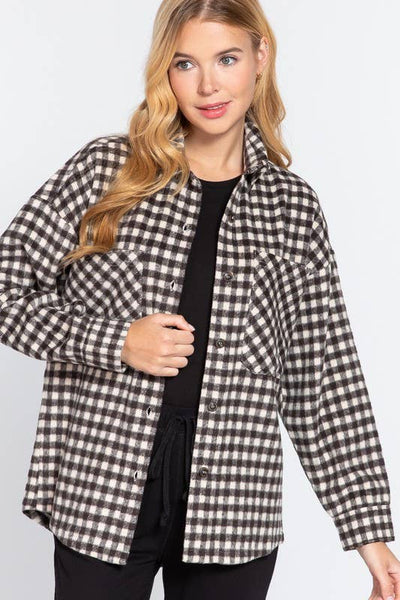 Brushed Checkered Plaid Oversized Jacket