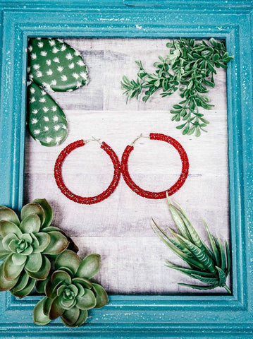 Red Beaded Hoop Earrings