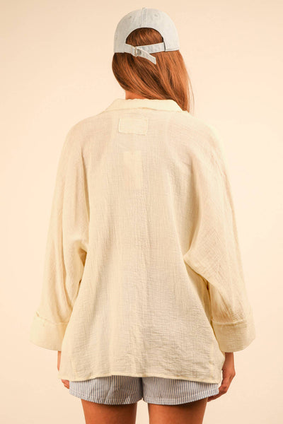 PLUS SIZE Dolman Sleeve Button Down Gauze Shirt