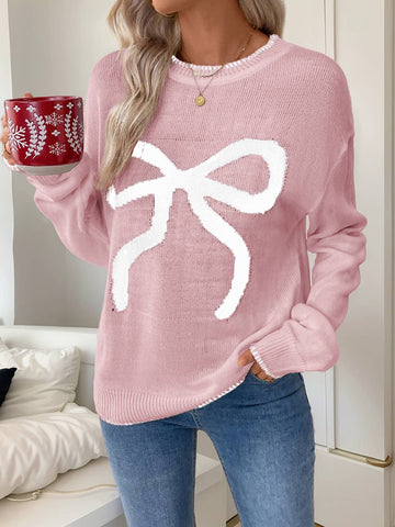 Bow Knit Sweater in Pink