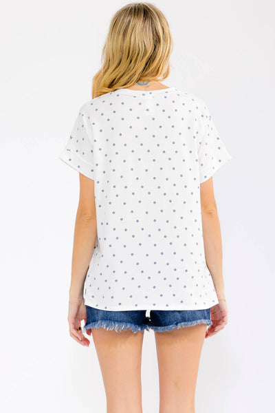 Polka Dot Banded Short Sleeve Top in White/Navy