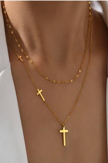 Layered Cross Necklace in Gold