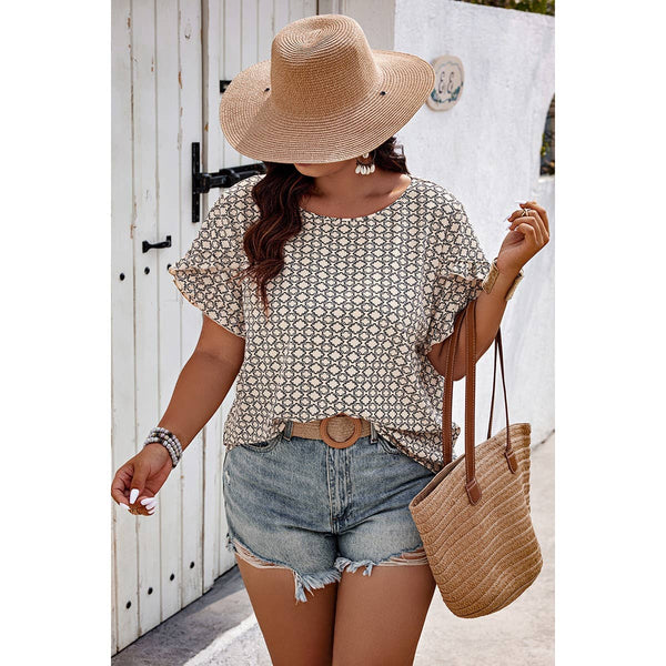 Print Ruffle Sleeve Top