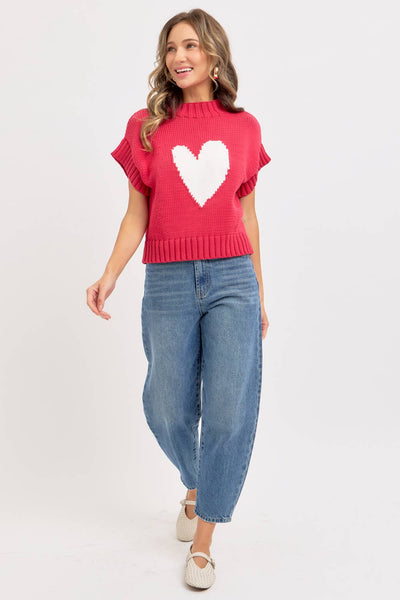 Heart Sweater in Strawberry Red