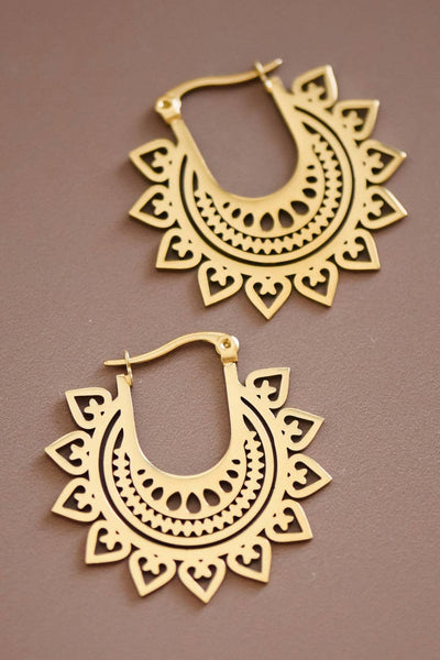 18K Gold PVD Plated Stainless Steel Sunburst Hoop Earrings