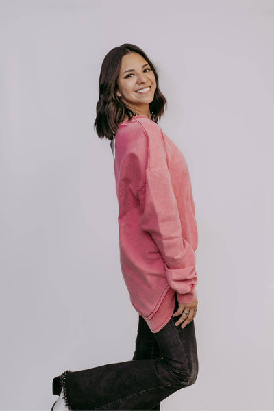 Acid Washed Sweatshirt - Pink