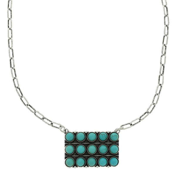 Western Rectangle Turquoise Bubble Pavé Pendant Necklace