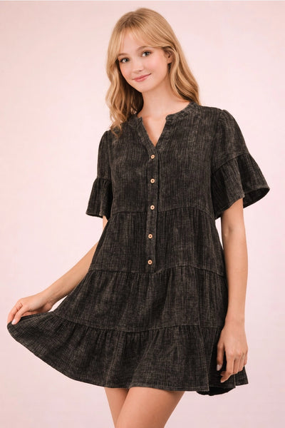 Mineral Washed Baby Bell Sleeve Woven Dress