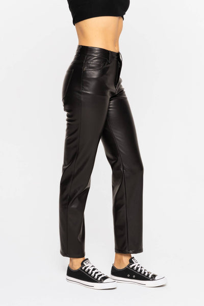 Mid Rise Vegan Leather Straight Leg Pants