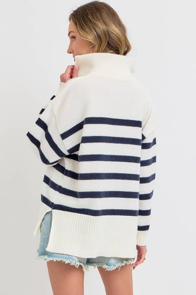 Striped Half Zip Oversized Sweater