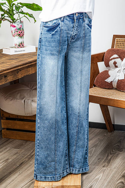 Seamed Wide Leg High Waist Jeans