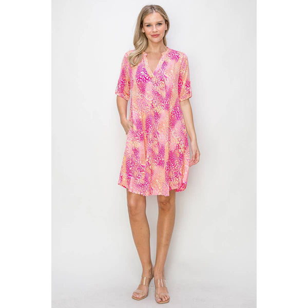 Hot Pink Animal Print Dress with Pockets