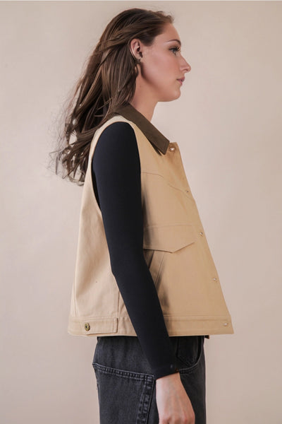 Washed Cotton Button Down Casual Vest