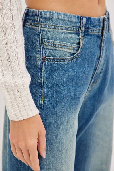 Mid Rise Wide Leg Frayed Hem Denim