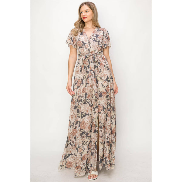Floral Wrap Maxi Dress in Mauve