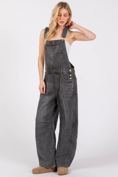 Washed Black Denim Overall