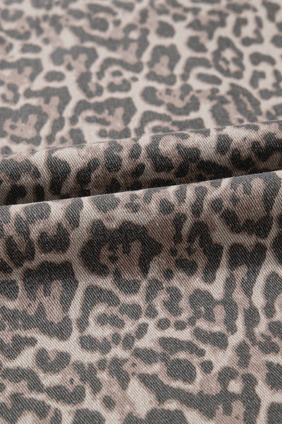 Leopard Frayed Edge Wide Leg High Waist Jeans