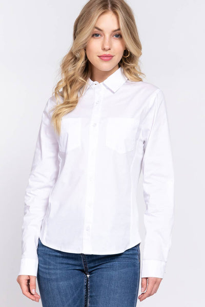White Button Down 3/4 sleeve in White