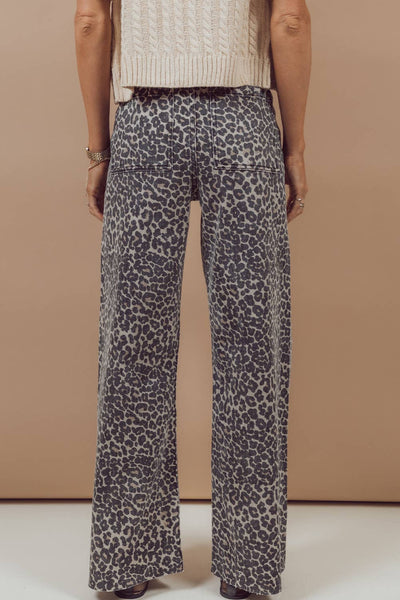 Leopard Wide Leg High Waist Jean in Black