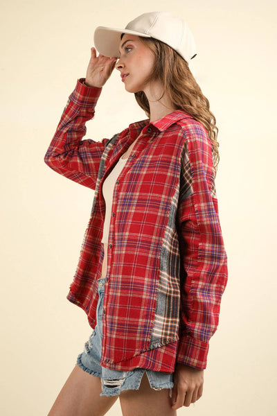 Contrast Plaid Detail Shirt in Red