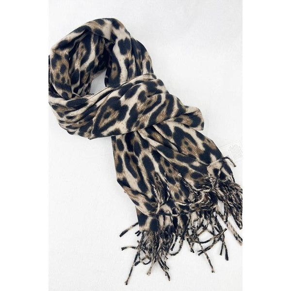 Leopard Print Long Scarf with Tassel