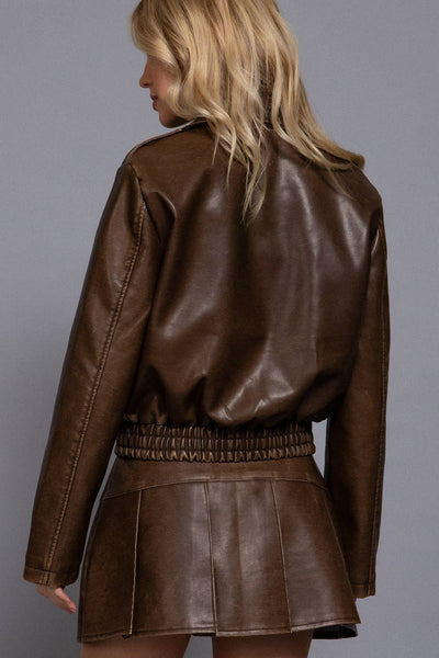 Washed Effect Faux Leather Jacket