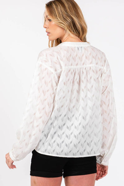 Jacquard V Neck Textured Top in White