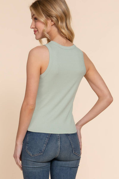 Sleeveless Crew Neck Rib Knit Top in Mint Sage