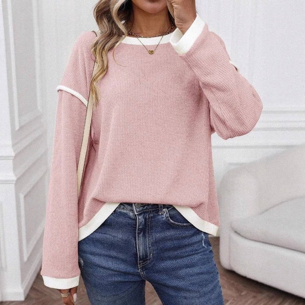 Colorblock Crewneck Top in Pink