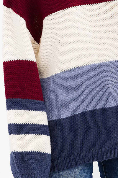 Burgundy Denim Color Block Sweater