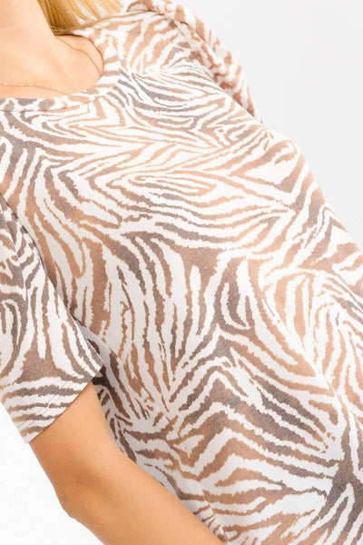 Zebra Puff Sleeve Knit Top in Mocha