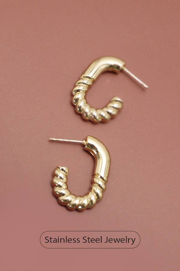 Twisted Oval Hoops - stainless steel, waterproof