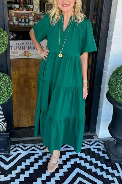 V Neck Midi Dress in Green