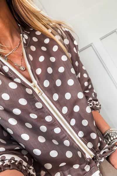 Polka Dot Zip Up Bomber Jacket