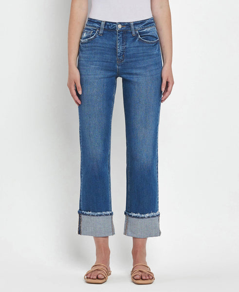 High Rise Cuffed Straight Jeans by Flying Monkey