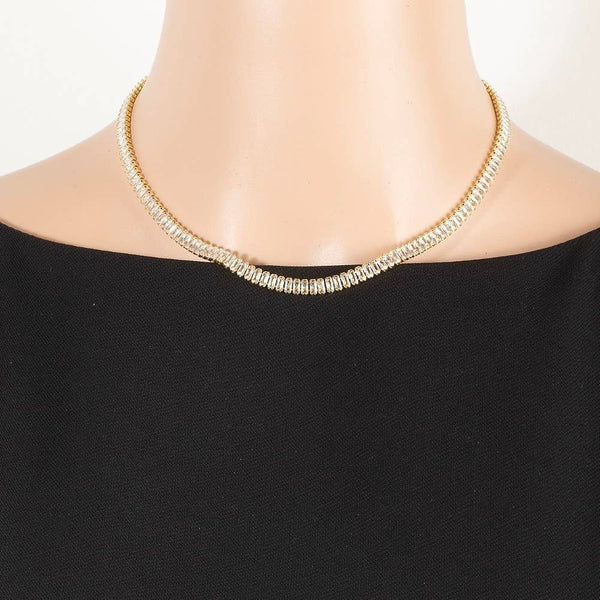 Gold Dipped Cz Baguette Tennis Chain Necklace