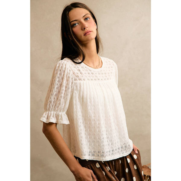 Crochet Knit Top in Ivory