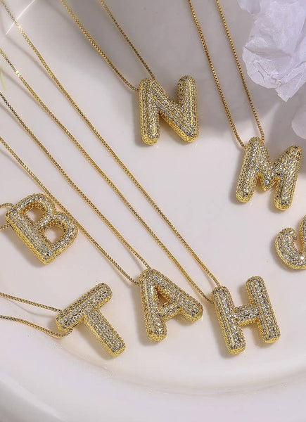 Rhinestone Bubble Initial Necklace