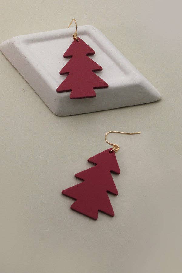 Wooden Christmas Tree Earrings