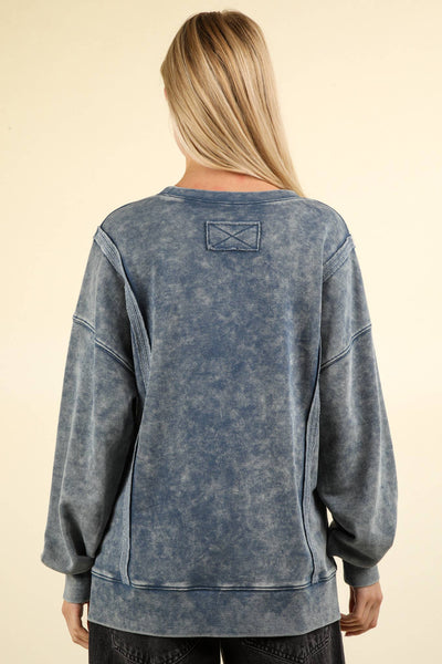 Front Seam Mineral Washed French Terry Oversized Top in Denim