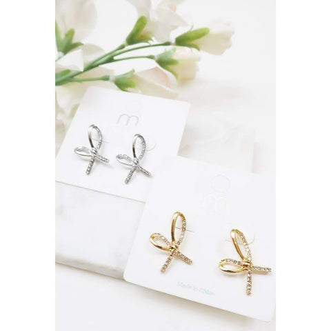 Rhinestone Bow Tied Earrings