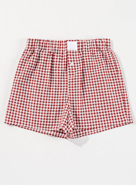 Gingham Printed High Waist Shorts in Red