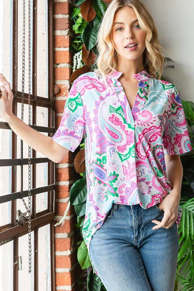 Mandarin Collar Paisley Top